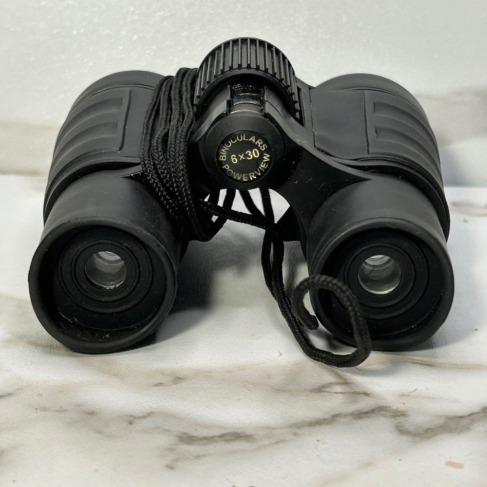 PowerView 6x30 Binoculars Black Rubber Armored Compact with Neck Strap